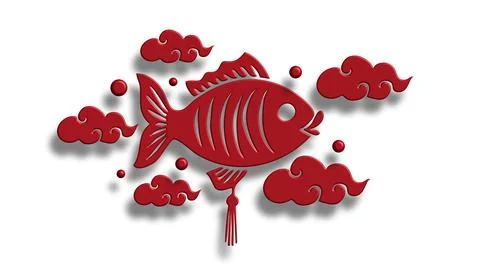 Red Paper Cut Fish With Cloud Decorations Stock Illustration