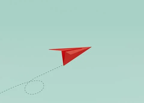 Red paper flying on blue background for running business by 3d rendering Stock Illustration