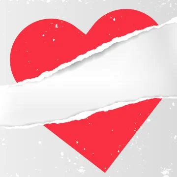 Red paper heart shape with torn edges is on squared white transparent background Illustrazione stock