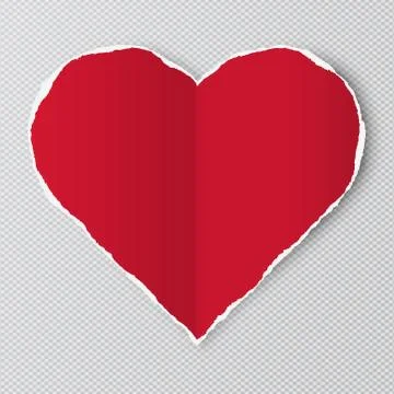 Red paper heart shape with torn edges is on squared white transparent background Stock Illustration