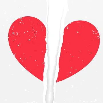 Red paper heart shape with torn edges is on squared white transparent background Stock Illustration