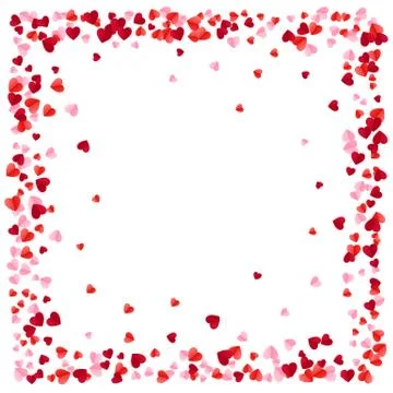 Red Paper Hearts Frame Background. Hearts Frame with space for Text. Romantic Stock Illustration