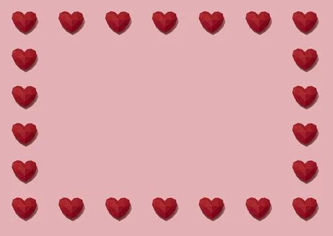 Red paper hearts frame pattern on pink background Stock Photos