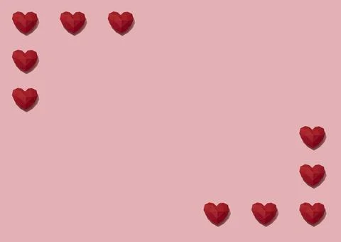 Red paper hearts frame pattern on pink background Stock Photos