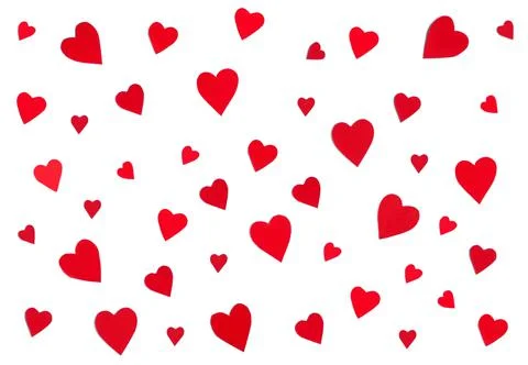 Red paper hearts pattern isolated on white background. St Valentines Day concept Stock Photos