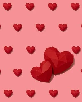 Red paper hearts pattern on pink background Stock Photos