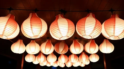Red paper lantern hanging under the roof Video stock 119220644