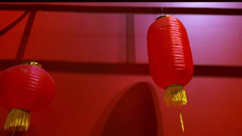 Red Paper Lanterns on Red Background Stock Footage 331241345