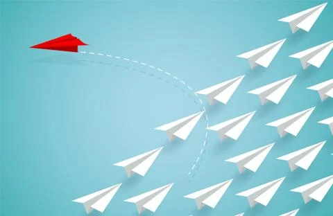 Red paper plane changing direction from white. new idea. different business c Stock Illustration
