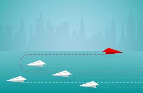 Red paper plane changing direction from white. new idea. different business c Stock Illustration