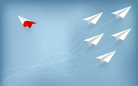 Red paper plane changing direction from white. new idea. different business c Stock Illustration