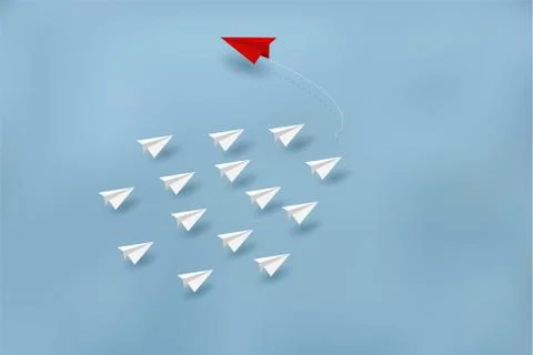 Red paper plane changing direction from white. New ideas. Different business  Stock-Illustration