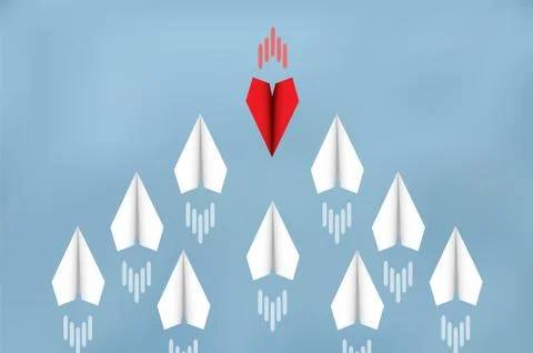 Red paper plane changing direction from white. New ideas. Different business  Stock Illustration