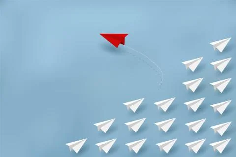 Red paper plane changing direction from white. New ideas. Different business  Stock Illustration