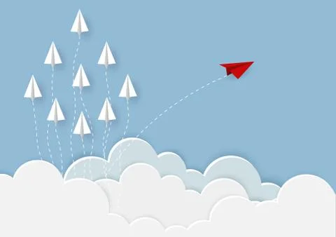 Red paper plane changing direction from white. New ideas. Different business  Stock Illustration