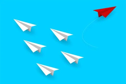 Red paper plane changing direction from white. New idea. Different business c Stock Illustration