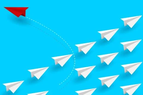 Red paper plane changing direction from white. New idea. Different business c Stock Illustration