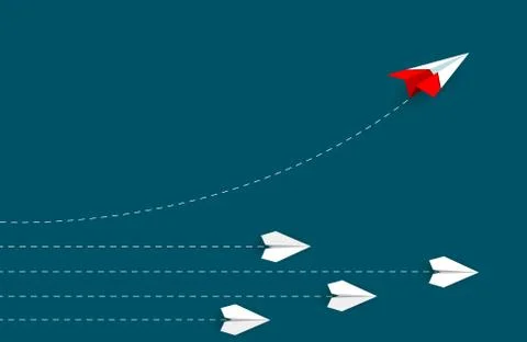 Red paper plane changing direction from white. new idea. different business c Stock Illustration