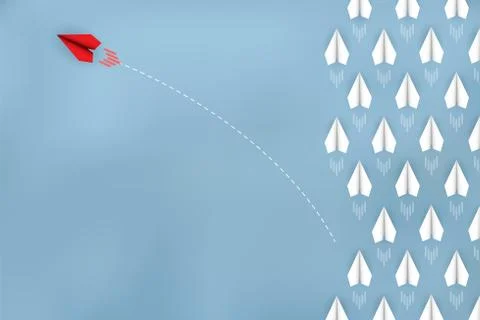 Red paper plane changing direction from white. New ideas. Different business  Stock Illustration