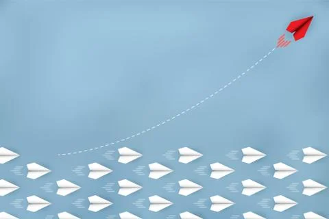Red paper plane changing direction from white. New ideas. Different business  Stock Illustration
