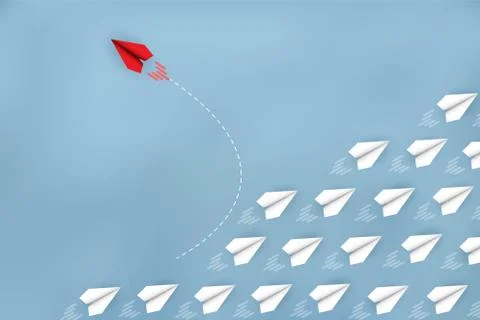 Red paper plane changing direction from white. New ideas. Different business  イラスト素材