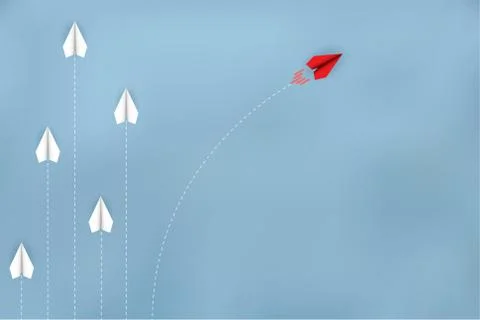 Red paper plane changing direction from white. New ideas. Different business  Stock Illustration