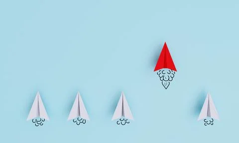 Red paper plane flying and leading white plane for leadership and business .. Stock Illustration