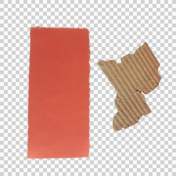 Red paper rectangle and torn piece of brown corrugated cardboard isolated Stock Photos