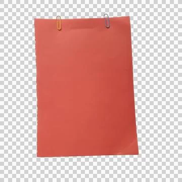 Red paper sheet held by two colorful metal paper clips Stock-Fotos