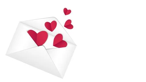Red paper vector hearts in an envelope, valentine for valentines day. Simple Stock Illustration