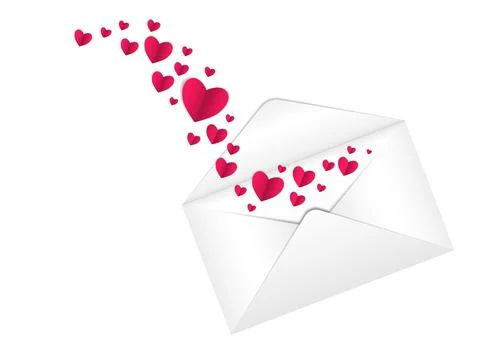 Red paper vector hearts in an envelope, valentine for valentines day. Simple Stock Illustration