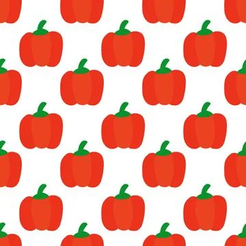 Red paprika Pepper seamless pattern. Food background. Kitchen wallpaper. Stock Illustration