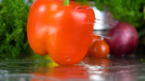 Red Paprika On the Table. Stock Footage 85179428