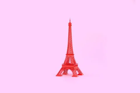 Red Paris Eiffel Tower on a pink background with copy space 스톡 일러스트