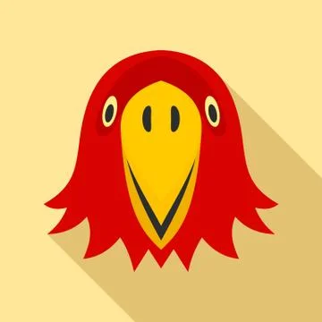 Red parrot head icon, flat style Stock Illustration