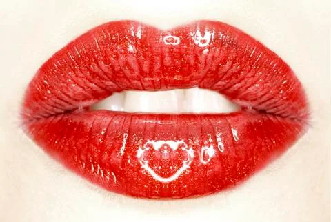 Red parted lips close up Stock Photos