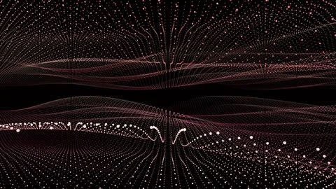 Red particle wave surface undulating in dark space 스톡 일러스트