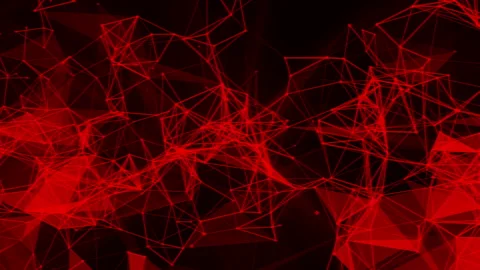  red particles and triangles fly slowly against a black background. 3d rendering Stock Footage 97964327