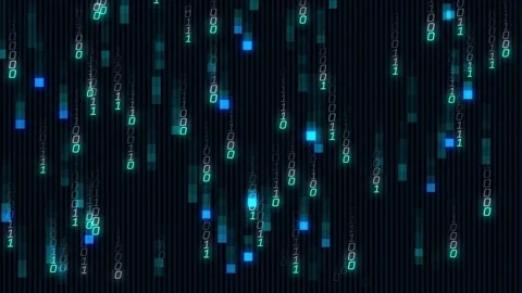 Red particles fading starting binary rain in turquoise green falling showing Stock Footage 317117281
