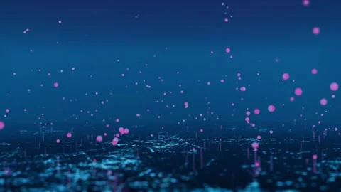 Red particles fly on a blue background. The camera flies in a circle. looping ab Stock Footage 260832023