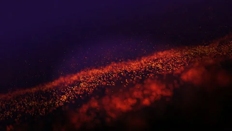 Red particles fly in slow motion in the air black background. Stock Footage 180049395