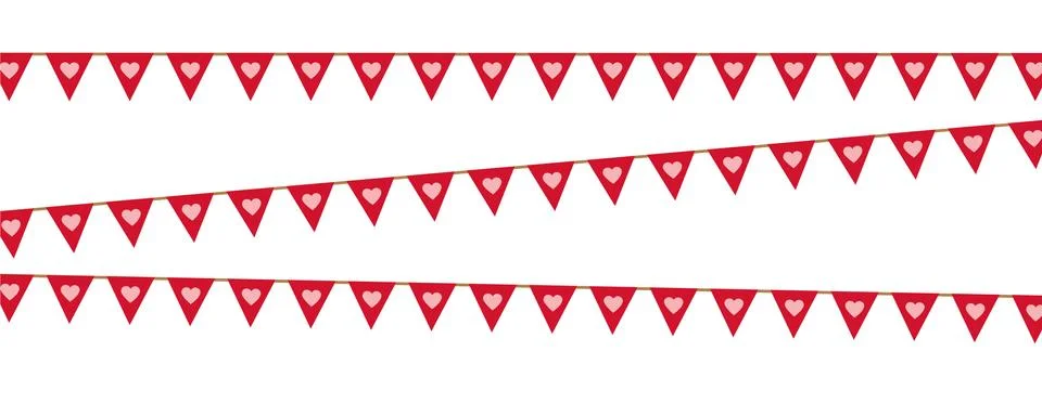 Red party flags with heart pattern on white background Illustrazione stock