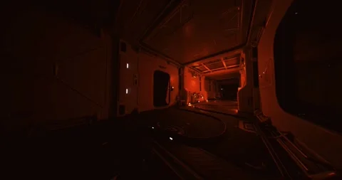Red passage indicates critical security situation on station Stock Footage 333560218