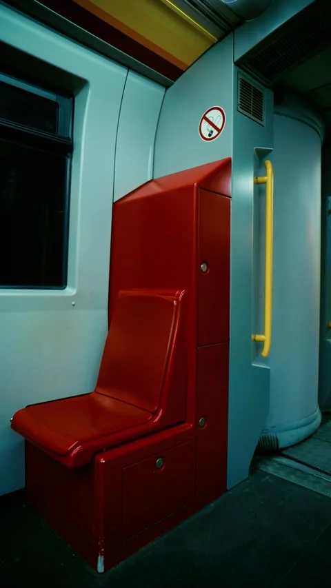 Red Passenger Seat Inside The Moving Subway Train Видео 336482286