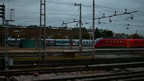 Red passenger train arrival Stock Footage 170665618