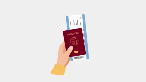 Red Passport and Boarding Pass in Hand, Travel Animation, Horizontal Stock-Footage 342540502