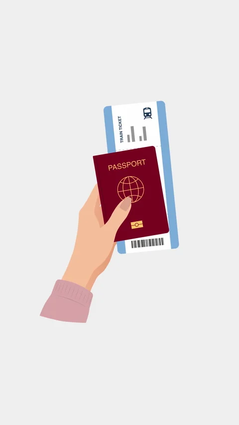 Red Passport and Boarding Pass in Hand, Travel Animation, Vertical Видео 342604332