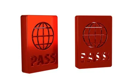 Red Passport with biometric data icon isolated on transparent background. I.. Stock Illustration