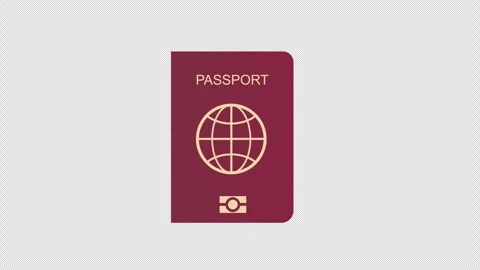 A red passport with a globe icon concept loop animation video with alpha ch.. Stock Footage 266087598