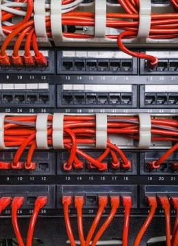 Red patch cord internet cables Stock Photos